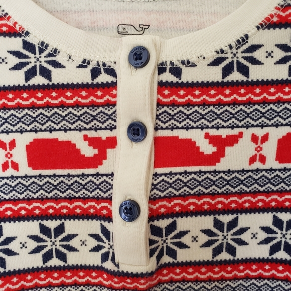 Vinyard Vines Kids Girls Pajama Top Size 5 White Blue Red Snowflake Whale Henley - Picture 4 of 7